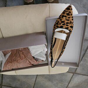 FRANCO SARTO NEW IN BOX ABERDEEN2 CAMEL HAIR CHEETAH PRINT SLINGBACK WEDGES 8 M